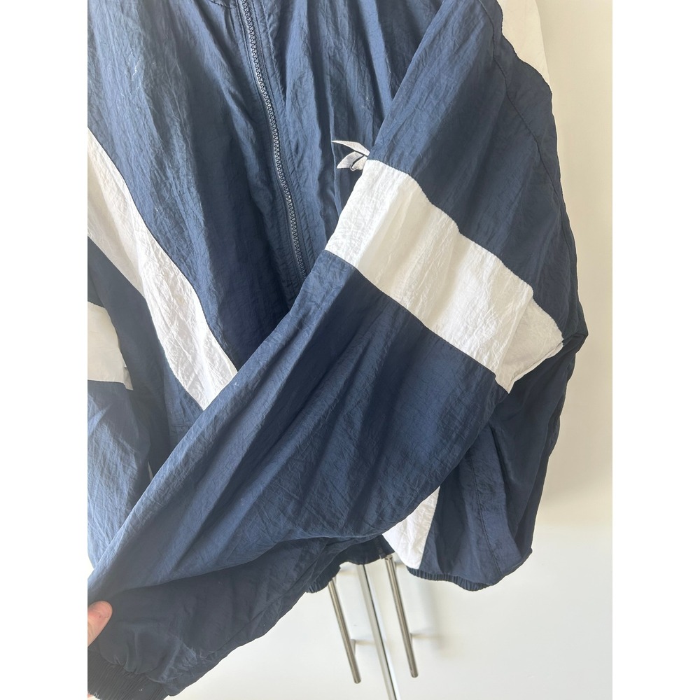 Vintage Reebok Track Jacket Navy White Colorblock Windbreaker Mens Large 90s - Picture 5 of 9